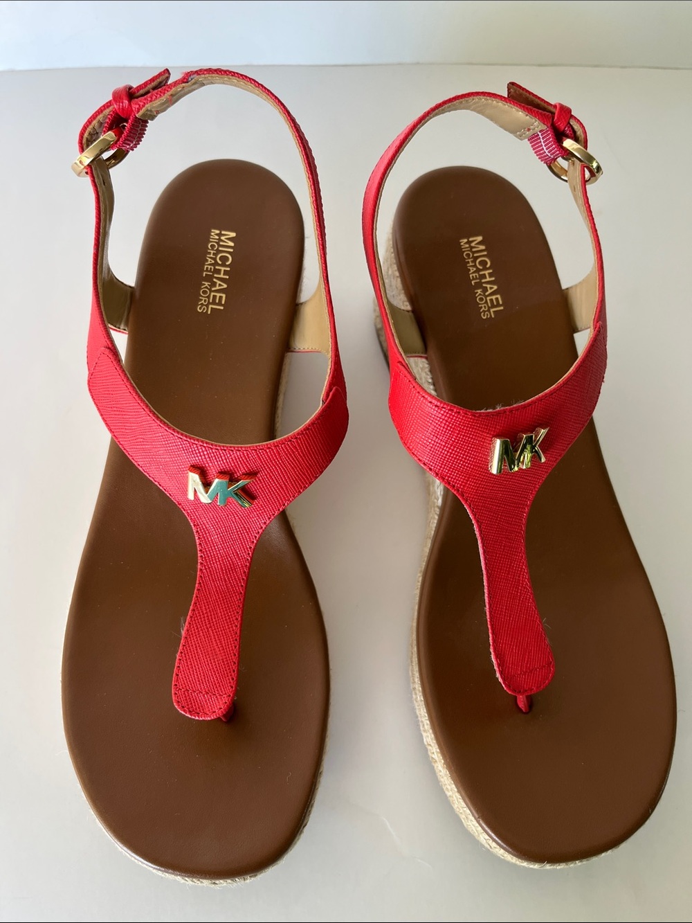 Michael Kors Red Thong Sandals with Gold MK Logo